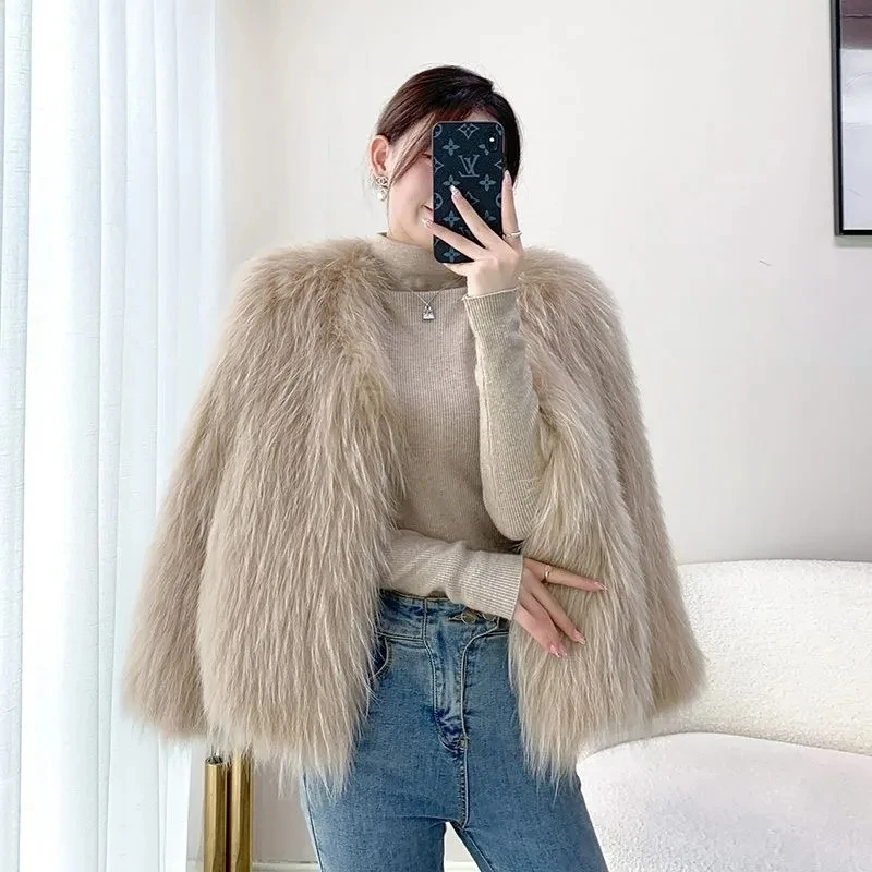 Formal Fur Jacket Women's Outwear Autumn Winter New Short Braided Imitation Raccoon Coats Female Korean Loose Warm Cardigan Coat