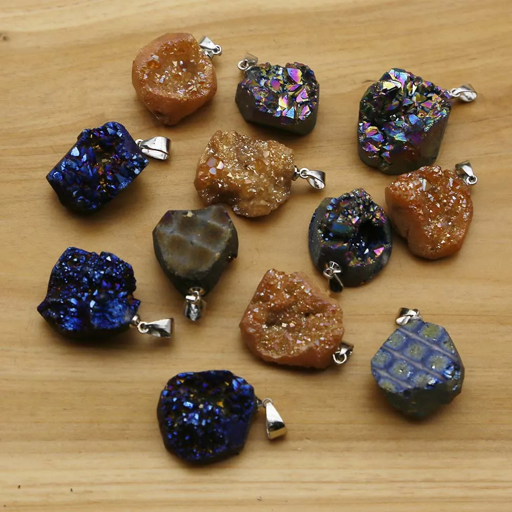 Free Shipping Natural Raw Stone Agate Crystal Pendant Irregular Multicolor Necklace Gravel  Charm Reiki Jewelry Wholesale 15Pcs