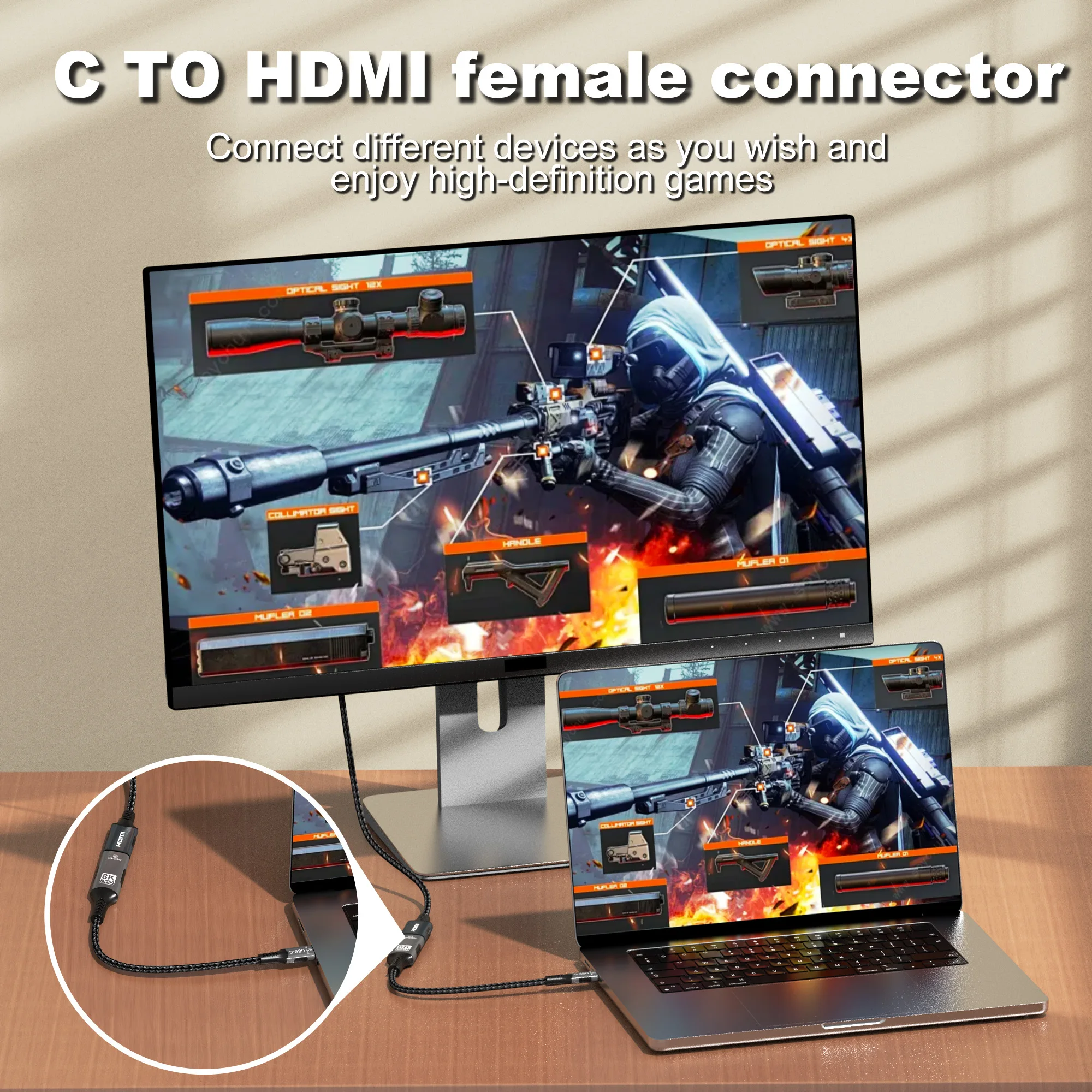 8K@60Hz Type C to HDMI Converter Cable Thunderbolt 3/4 Compatible for iPad Pro/Dell XPS/Surface - Image 5