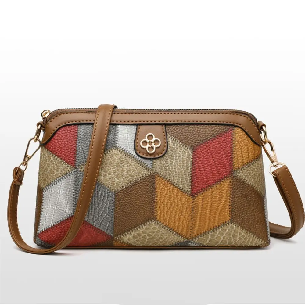 Borsa a tracolla da donna in stile nazionale borsa ascellare cuciture irregolari borsa in pelle PU Patchwork di colore PU