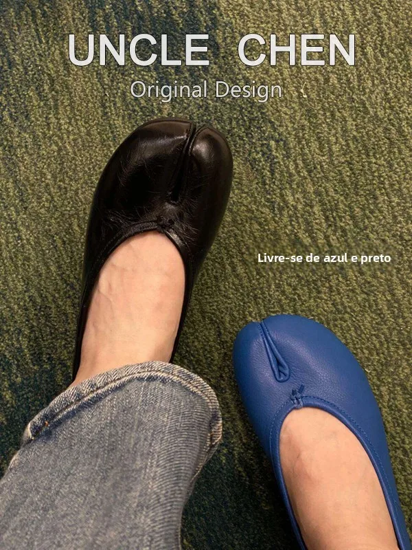 sheepskin-version-women's-ballet-flats-round-toe-color-block-casual-shoes-fashionable-pig-foot-single-shoes-low-heel-flat-bottom