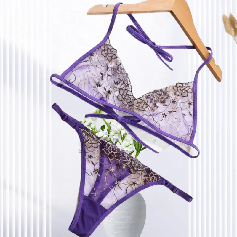 Sexy Lingerie LaceTransparent Fairly Woman Bra Set Floral EmbroideryBrazilian women panties Seamless Bralette
