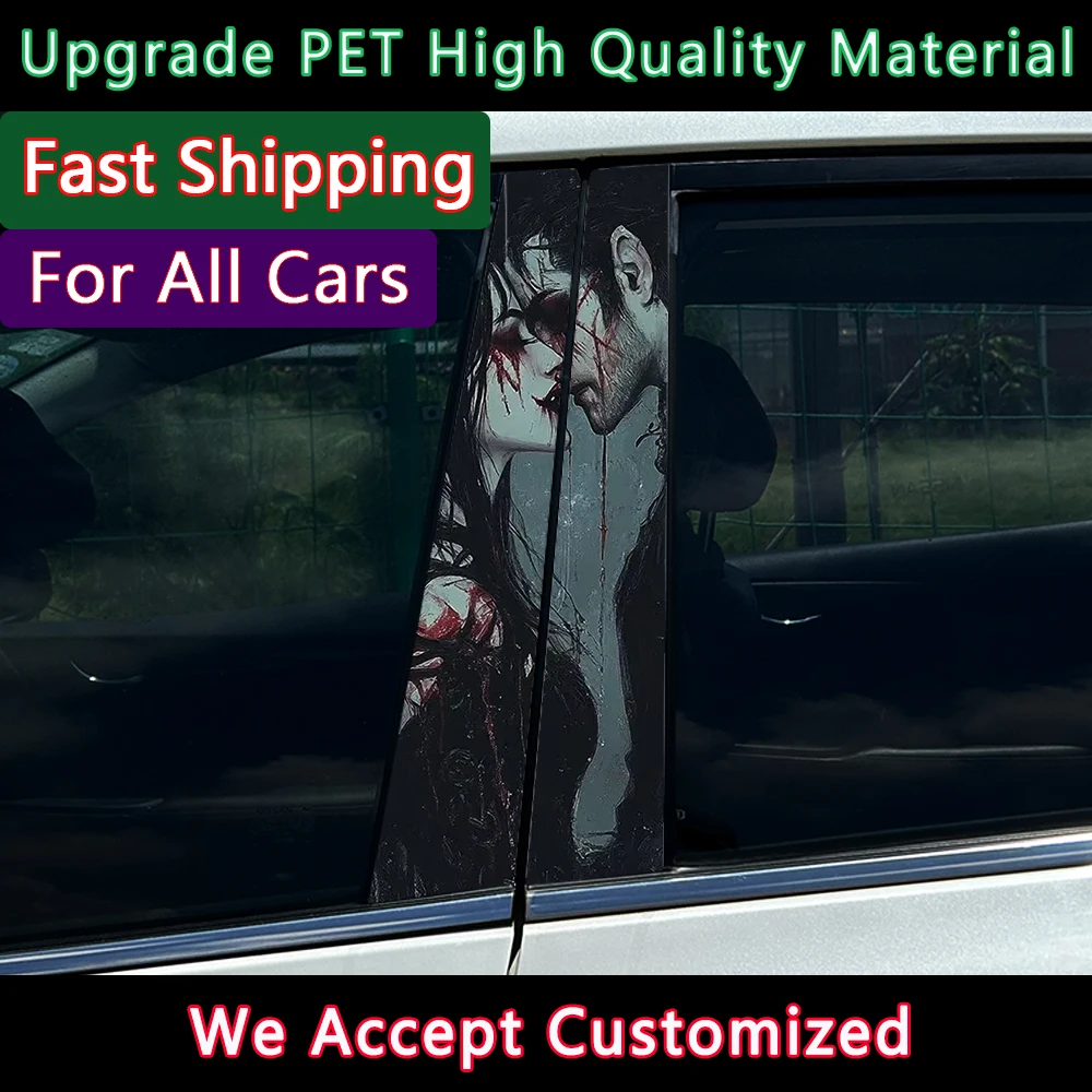 Gothic Vampire Bloodsucker CP Couple Car B Pillar Sticker Waterproof Center Column Cover Scratches Sunscreen Car Accessories