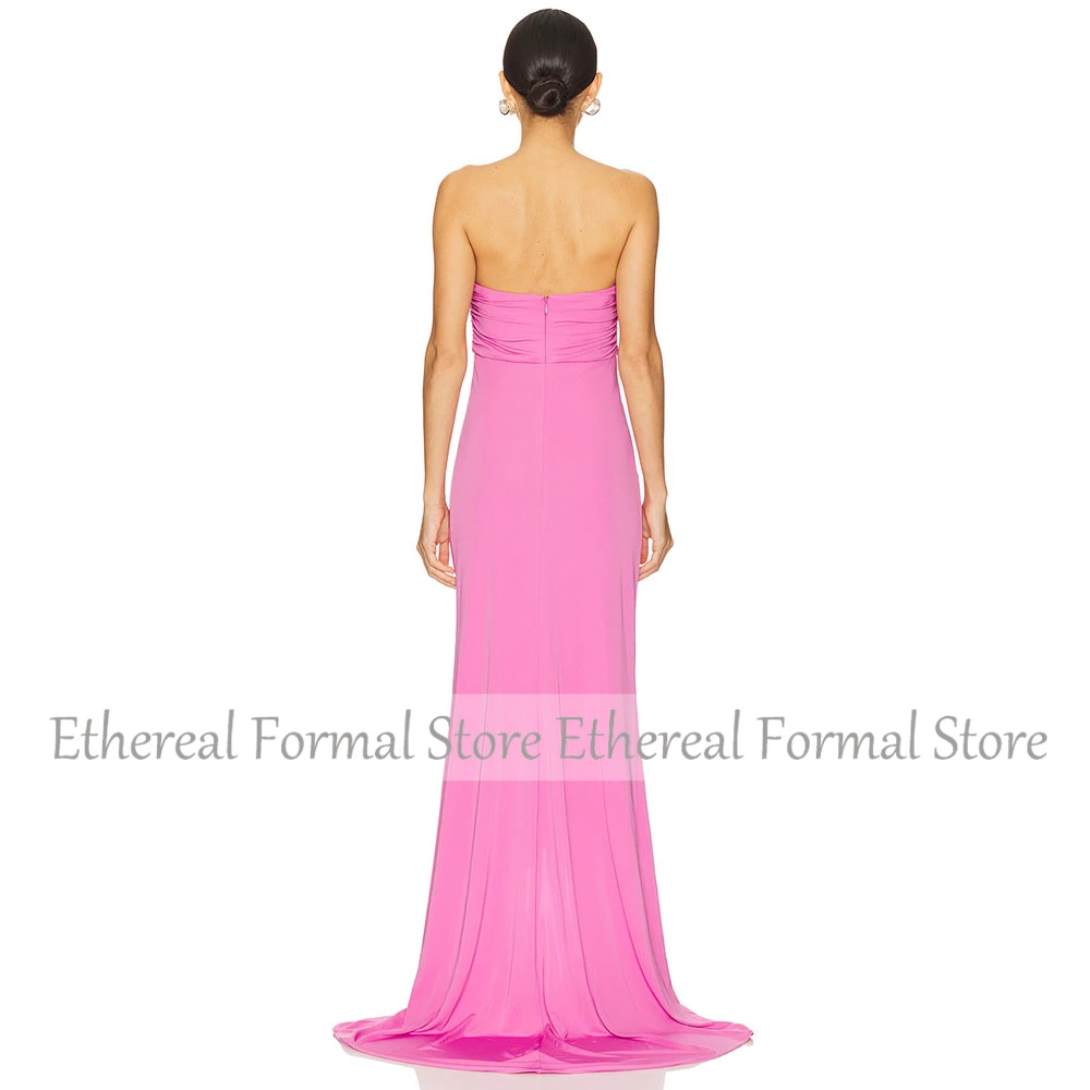 Vestido de noche rosa elegante sin tirantes con volantes vestido de fiesta Formal hasta el suelo vestido de fiesta sin mangas plisado trompeta para mujer
