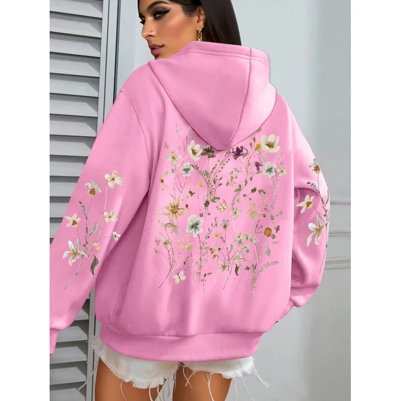 

Same Style for Men and WomenFlower Clusters Design Loose Fleece Autumn Y2K Pocket Hoodies Multicolor Soft Streetwear