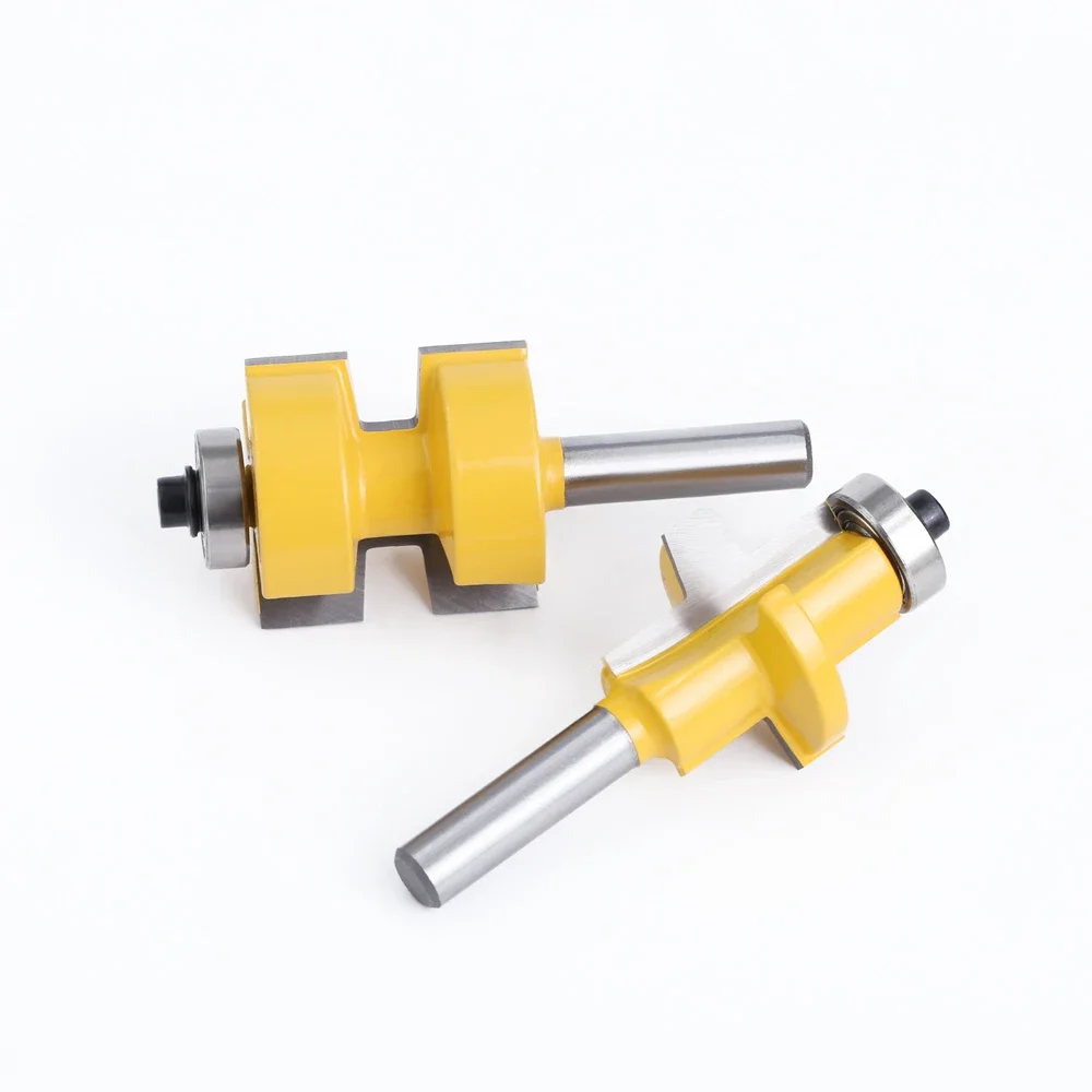 AURWOF 2pcs 8mm Shank T-Slot Bearings Square Tooth Tenon Bit Milling Cutter Carving Router Bit Set For Woodworking C08150A3232Y