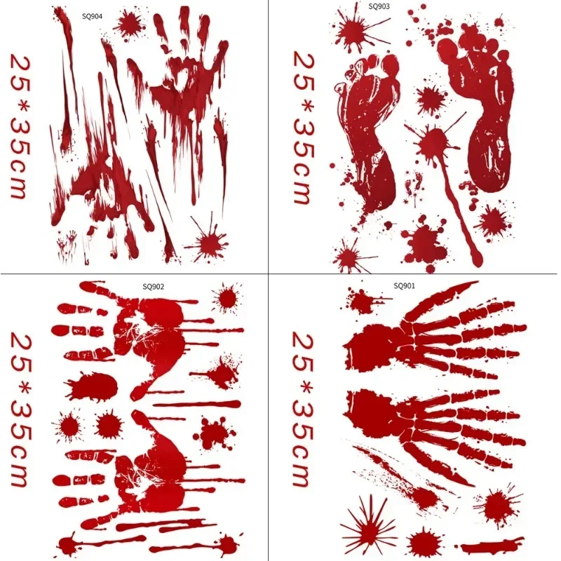 Low Price Bloody Window Stickers Halloween Decoration Handprint Indoor Clings Floor Decals Restroom Zombie Bathroom Stickers