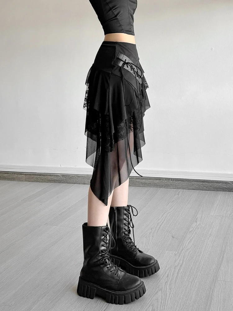 تنورة AltGoth Streetwear Cyber Punk للسيدات تنورة جمالية قوطية Y2k E-girl Harajuku الجرونج العيينة مرقعة بحاشية غير منتظمة #4