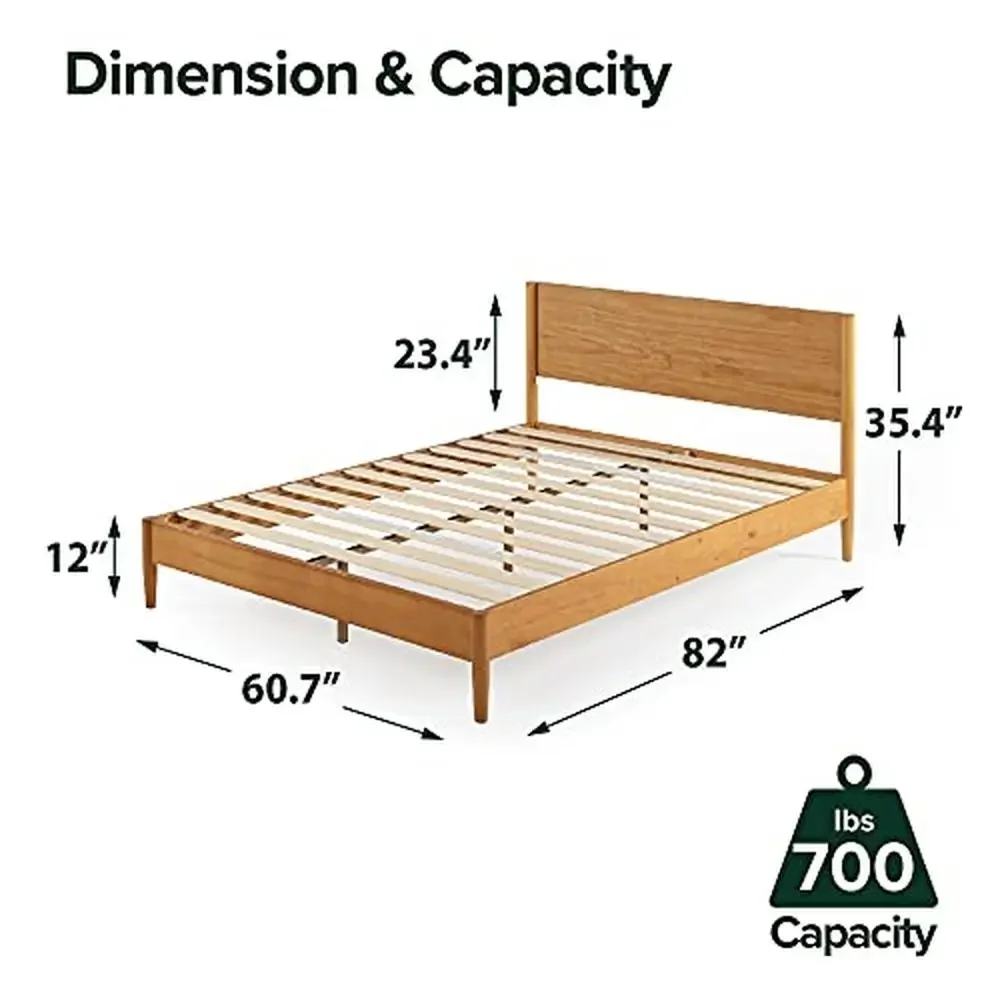 Mid Century Wood Platform Bed Frame Solid Foundation Slat Support Durably Crafted Easy Assembly Queen Size Sturdy Brown Finish