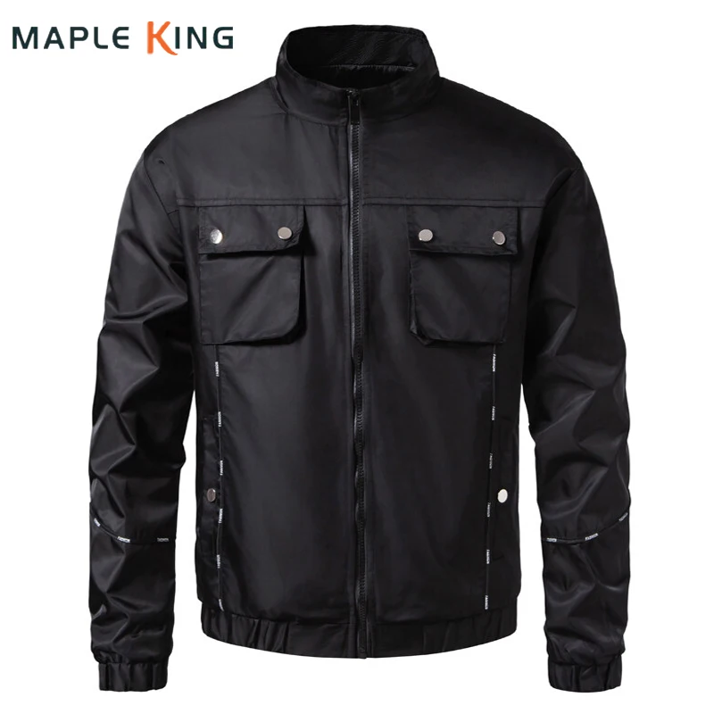 High Street Bomber Jacket Men Motorbike Coats Outdoor Techwear Mens Double Pockets Waterproof Military Black Varsity Jackets