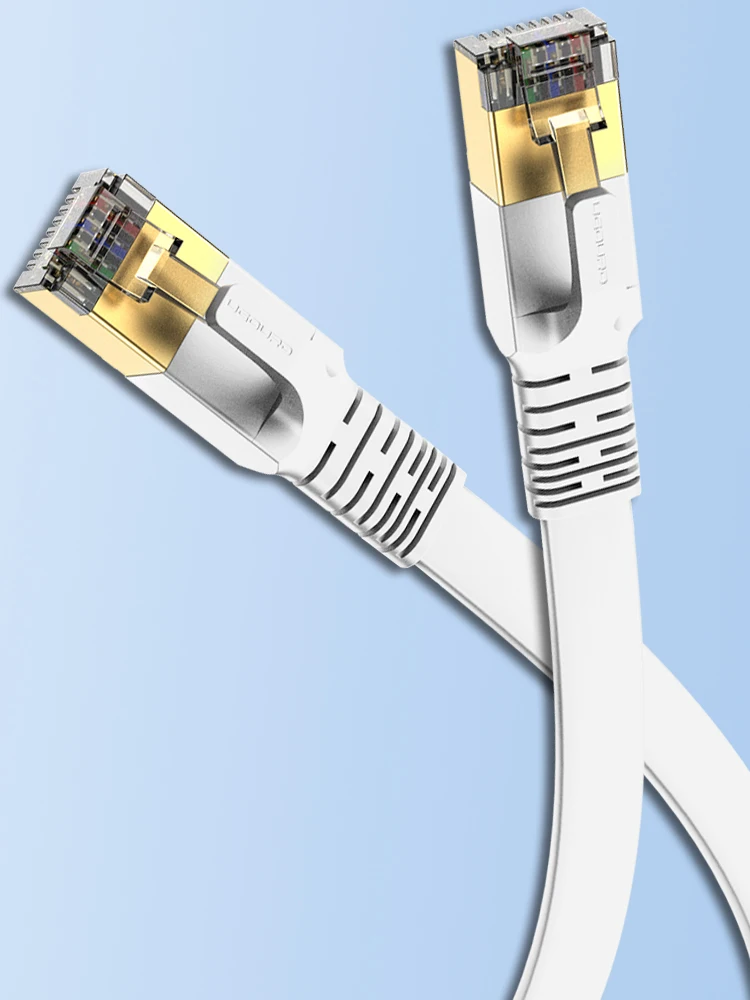 UGOURD 8.3*2.8mm Płaski kabel Ethernet Cat 8 40Gbps Szybki kabel LAN CAT8 Biały PVC ze złotymi złączami RJ45 1.6-98ft — zdjęcie produktu 7