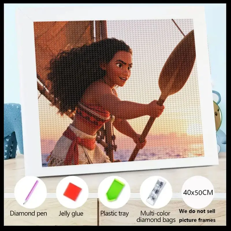 

1 шт. комплект алмазной живописи Moana Adventure, 5D полная дрель, сделай сам, мультяшное искусство принцессы, 40x50 см, большой драгоценный камень, кристалл, стразы, картина Se