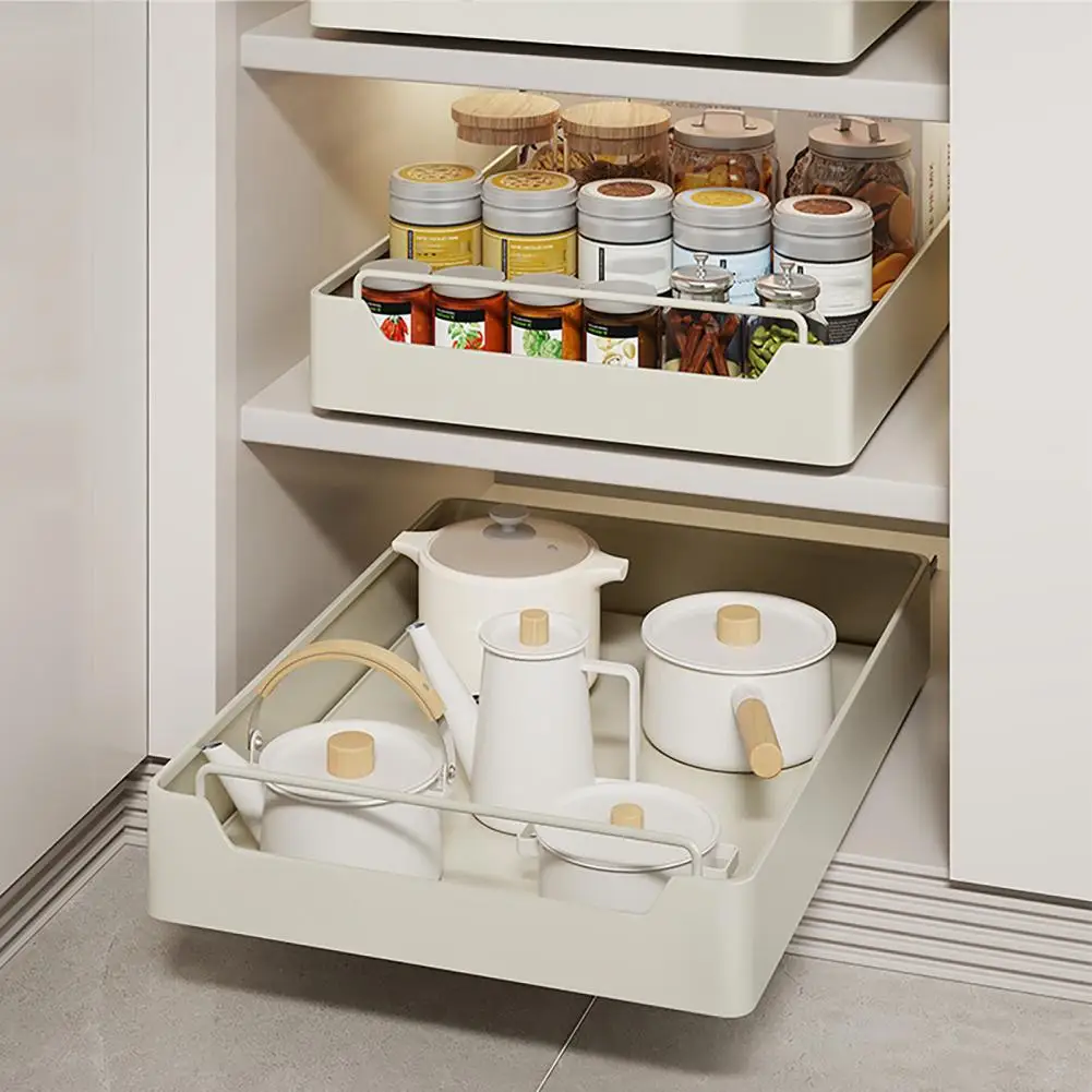 Cabinet Drawer Organizer Quiet Damping Rail Organizer Heavy Duty Pull Out Cabinet Organizer with Adhesive Film for Kitchen Room