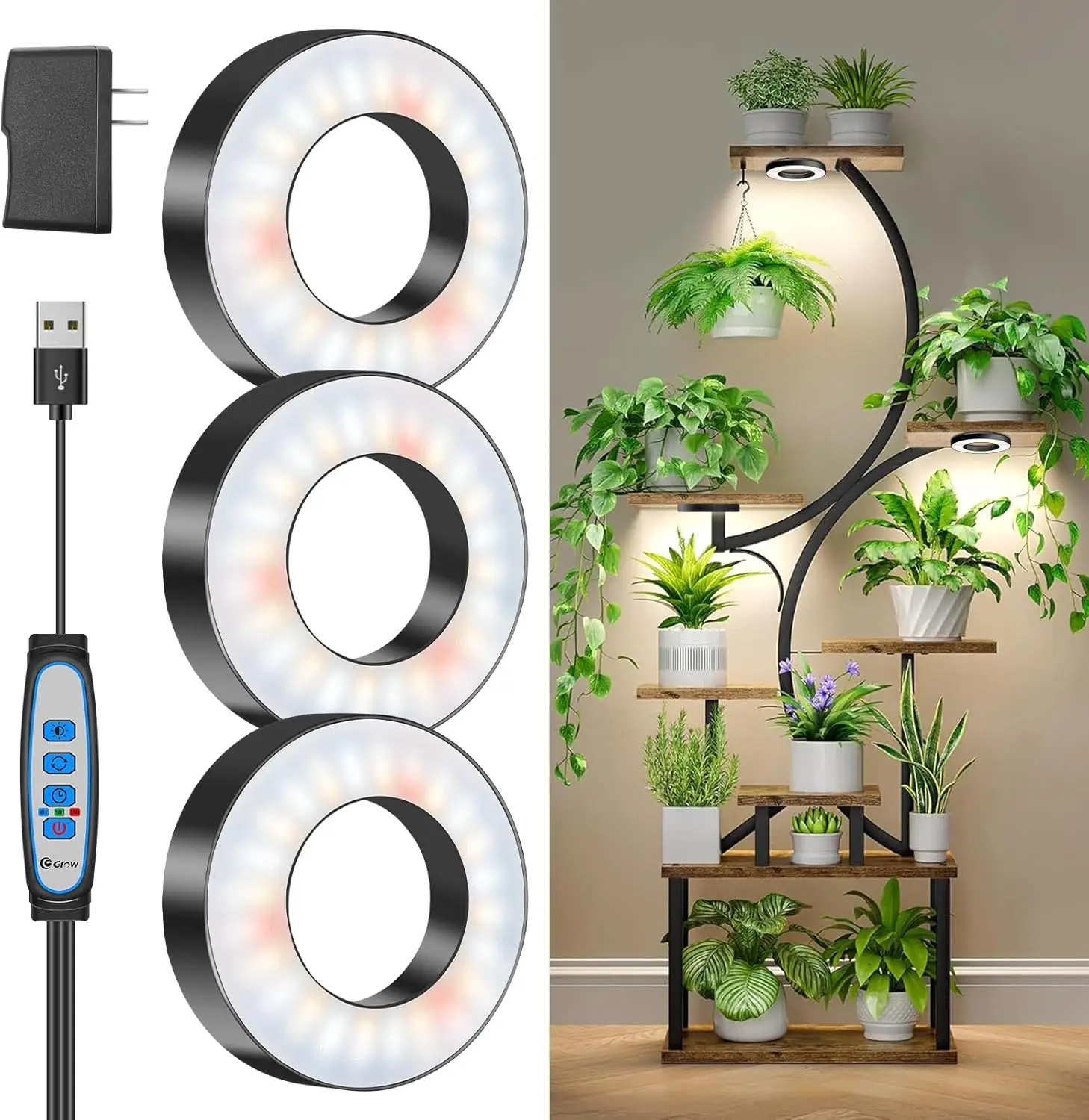 

144 LEDs Full Spectrum Plant Grow Light with Auto Timer 6/12/16 Hrs, 3 Modes, 5 Brightness, Tri Head (3.5in)