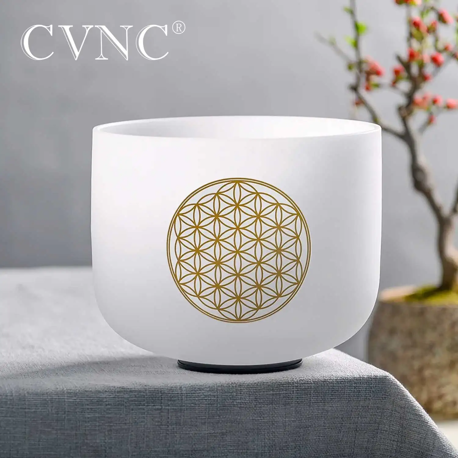 CVNC 12 Inch 440/432HZ Quartz Crystal Singing Bowl CDEFGAB Note Life Flower Design Chakra For Sound Healing and Meditation