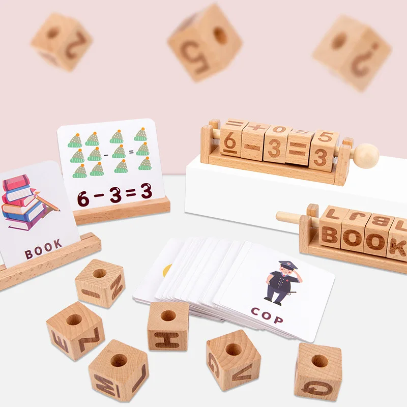 nuovi bambini giocattolo in legno apprendimento gioco cognitivo parole di ortografia numero inglese carta cubo giocattoli da costruzione regali per bambini