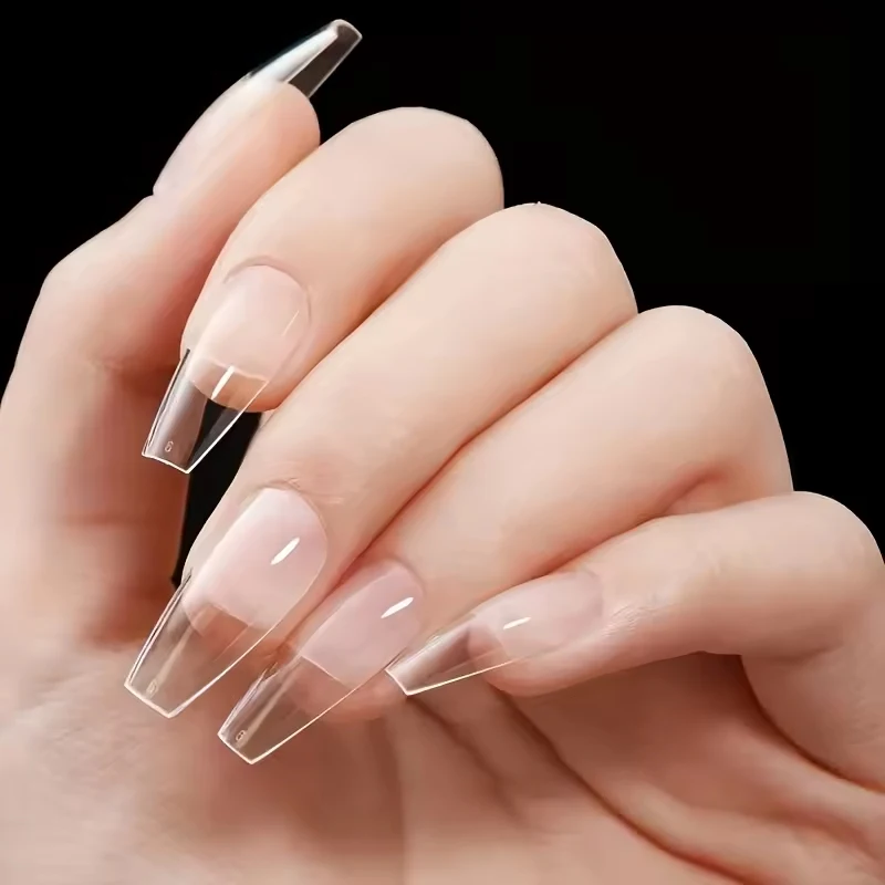Set de 120 uñas postizas largas en forma de ataúd, color mate, transparentes, en 12 tallas 3