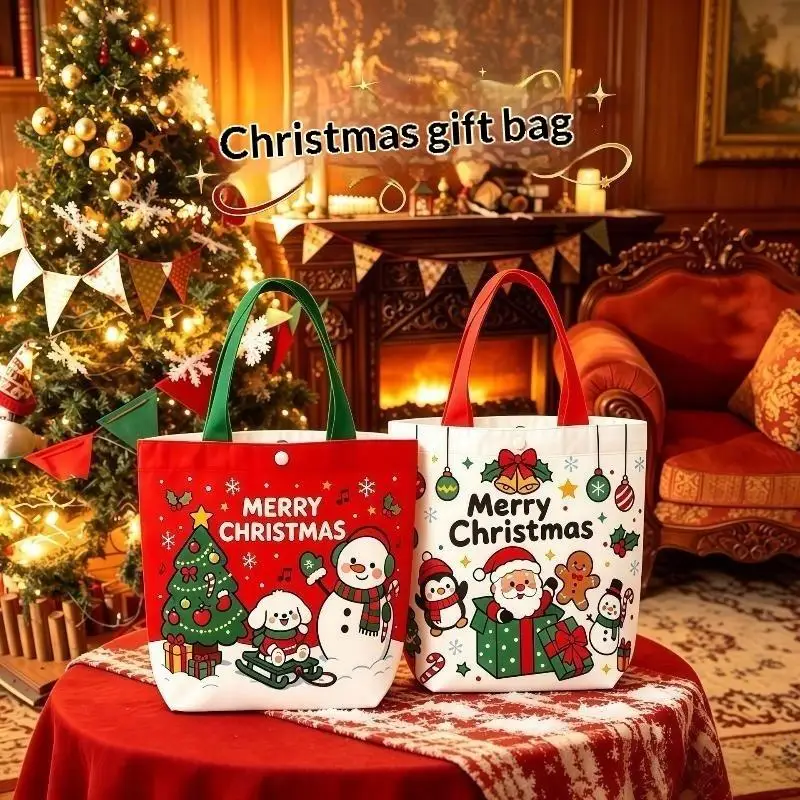 Christmas Handheld Cloth Bag Cartoon Santa Claus Xmas Tree Gift Bag Merry Christma Decor Noel Natal Navidad Happy New Year 2025