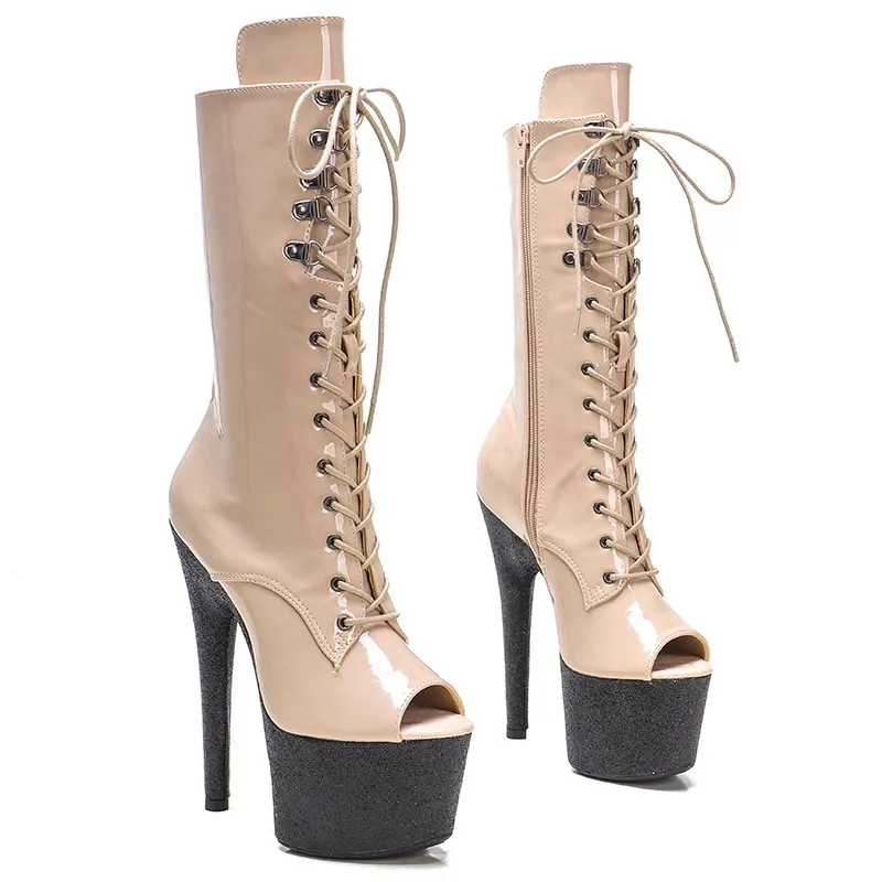 

Auman Ale New 17CM/7inches PU Upper Sexy Exotic High Heel Platform Party Women Peep Toe Ankle Boots Pole Dance Shoes 100