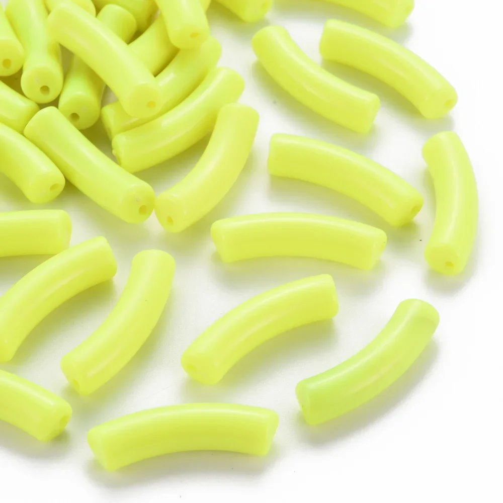 20pc Opaque Acrylic Beads Curved Tube Green Yellow 32x9.5x8mm Hole: 1.8mm