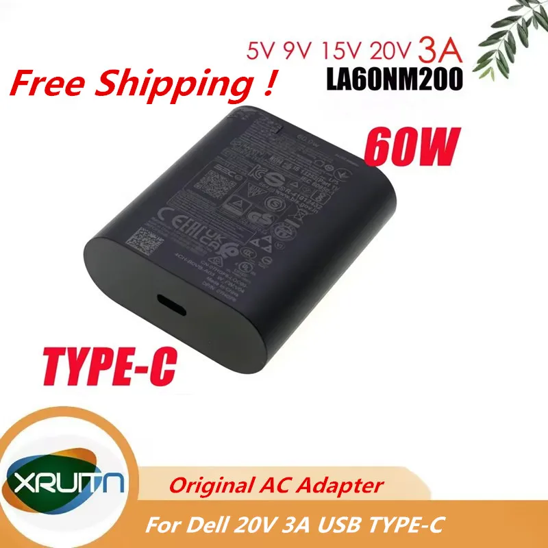 

Оригинальный адаптер переменного тока для ноутбука Dell XPS 13 9320, 20 В, 3 А, 60 Вт, LA60NM200 DA60NM200 HA60NM200 LA60NM210, зарядное устройство USB-C Type C