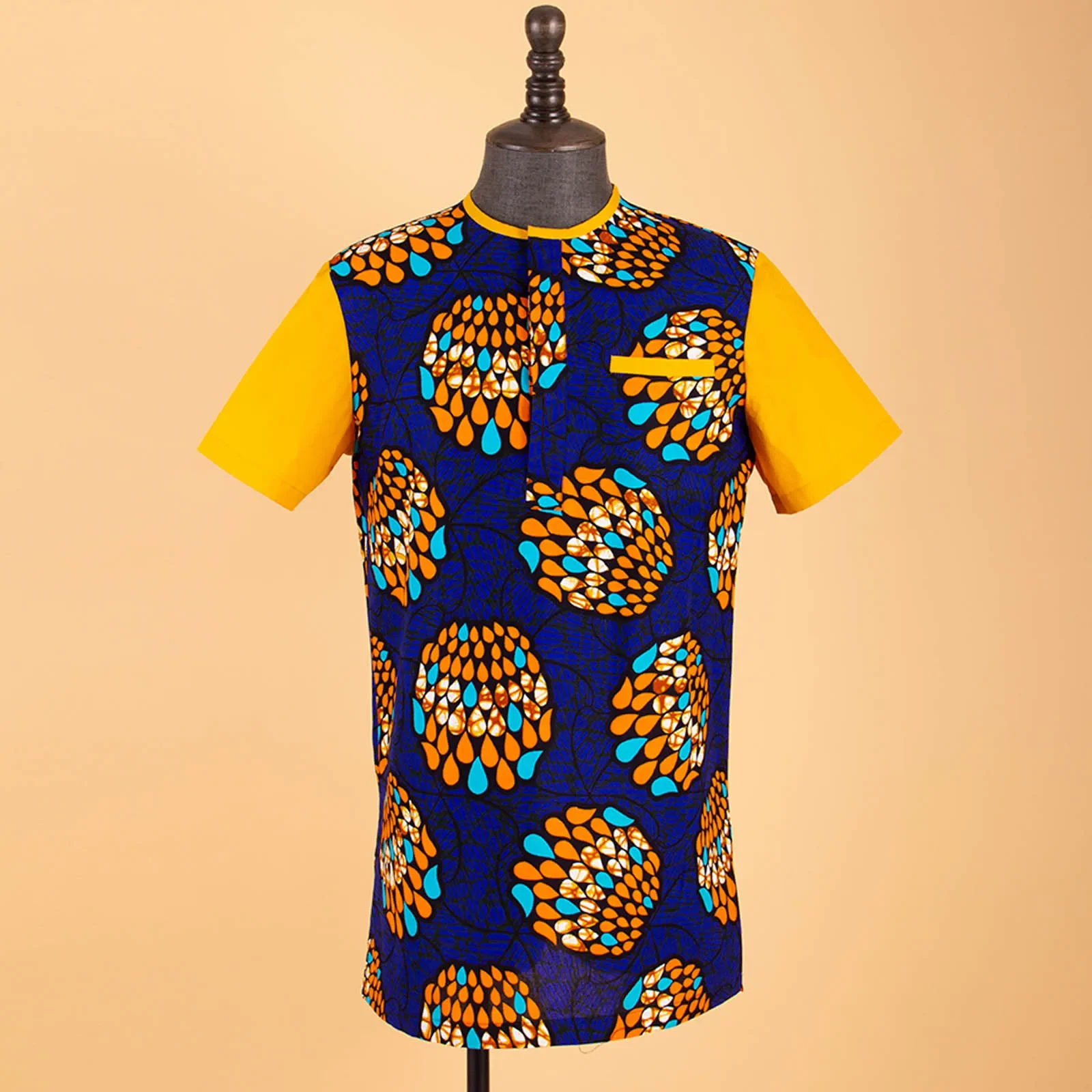 African Ankara Shirts for Men Short Sleeve Tribal Blouse Traditional Wear Vintage Plus Size Clothing Print Tops A2112004