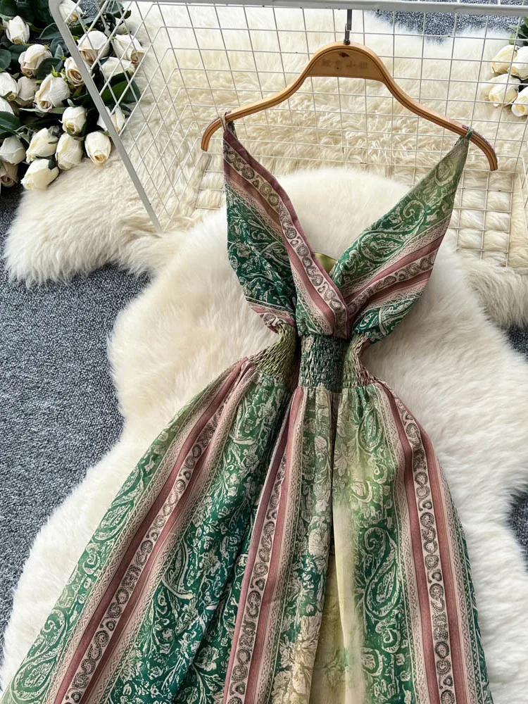 กระโปรงทรงเอ รุ่น Retro Vaion Sle Print Maxi Dr สำหรับผู้หญิง ช่วยให้ดูผอม เอวสูง ผลิตจากเส้นใยโพลีเอสเตอร์ เหมาะสำหรับฤดูร้อน