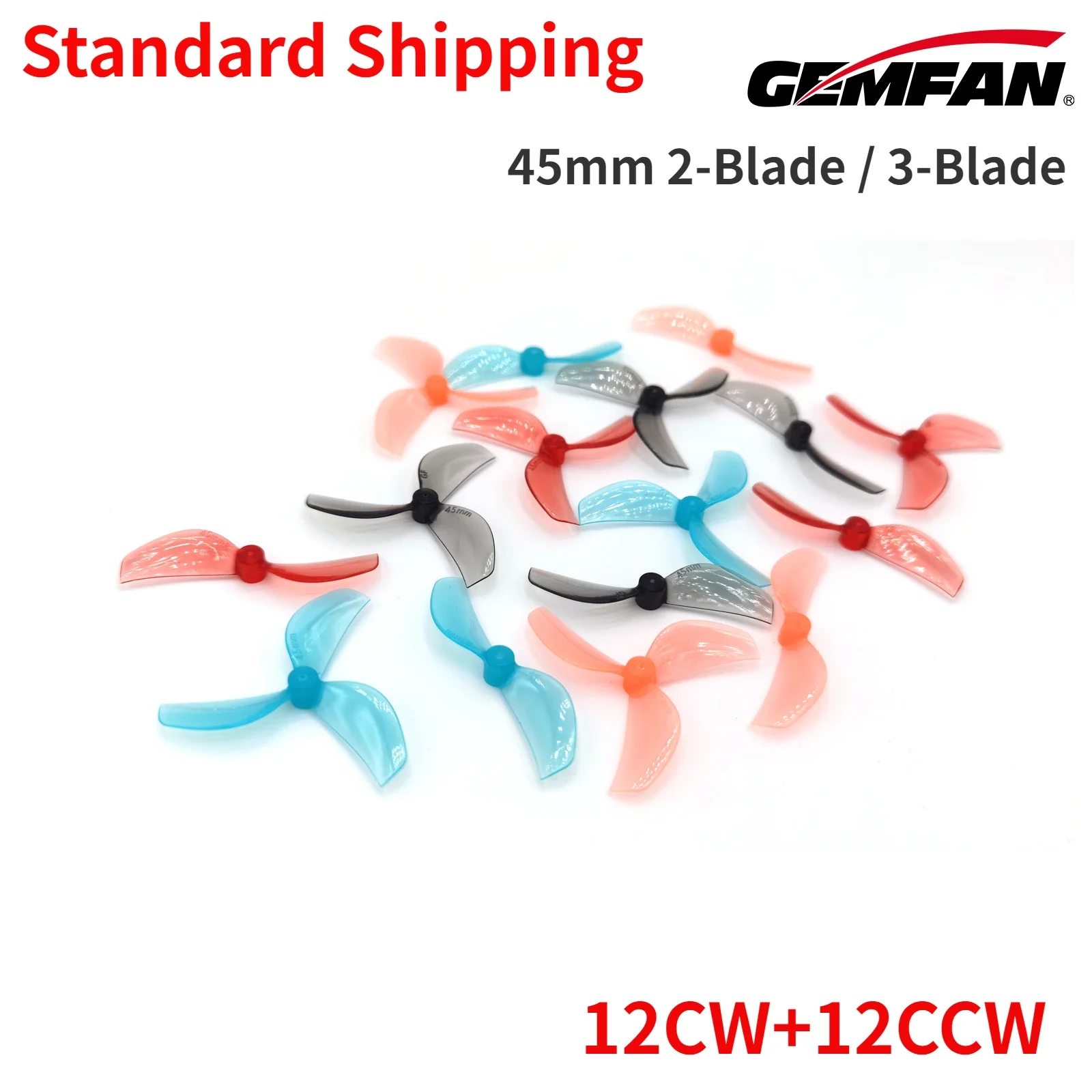 12Pairs(12CW+12CCW) Gemfan 45mm 2-Blade / 3-Blade PC Propeller T-Mount 1mm 1.5mm for FPV Freestyle Tinywhoop Drones DIY Parts