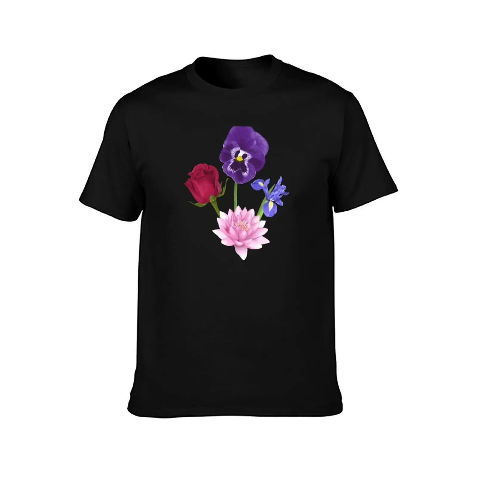 Roses/Lotus/Violet/Iris T-Shirt Summer Casual Cotton Tee Oversized Streetwear Tops Vintage Graphic Print Unisex Men Women