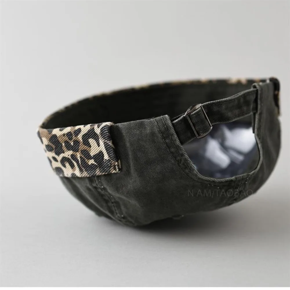 カジュアルレトロドッカーキャップヒョウ柄調節可能なヒップホップ帽子ウォッシュコットンバイザーなし家主キャップユニセックス