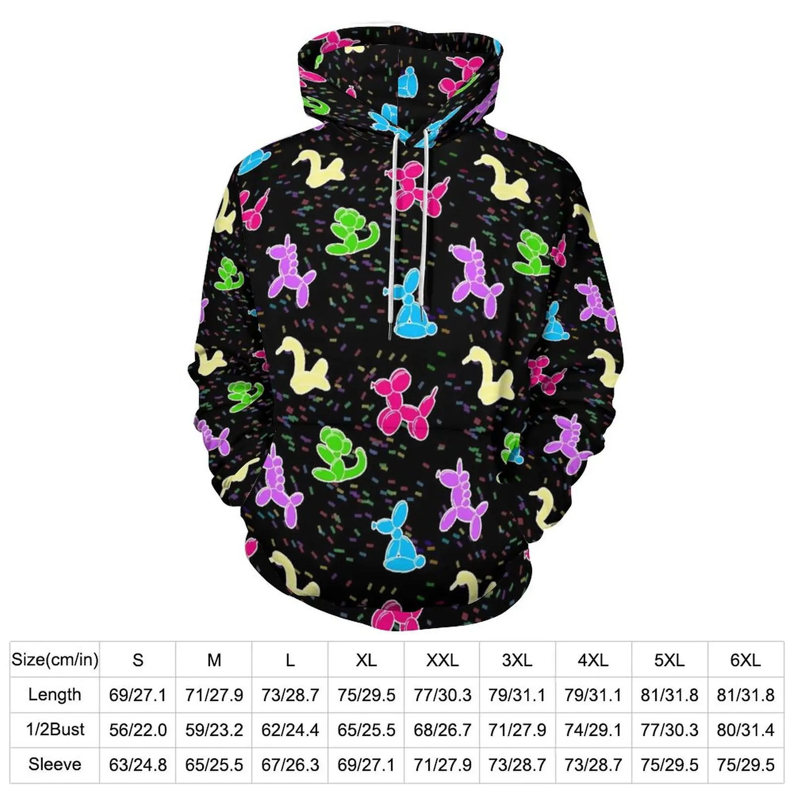 Balloon Animals Hoodies Colorful Print Hip Hop Oversized Pullover Hoodie Woman Long Sleeve Y2k Pattern Casual Hooded Sweatshirts