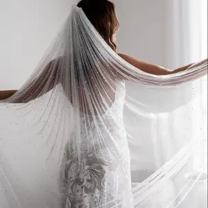 Voile de mariage TOPQUEEN Perles Voiles de mariée longs perlés Cathédrale Voile catholique à un seul niveau de 3 m de large V09 8 meilleures ventes Catholic Veil - No 7