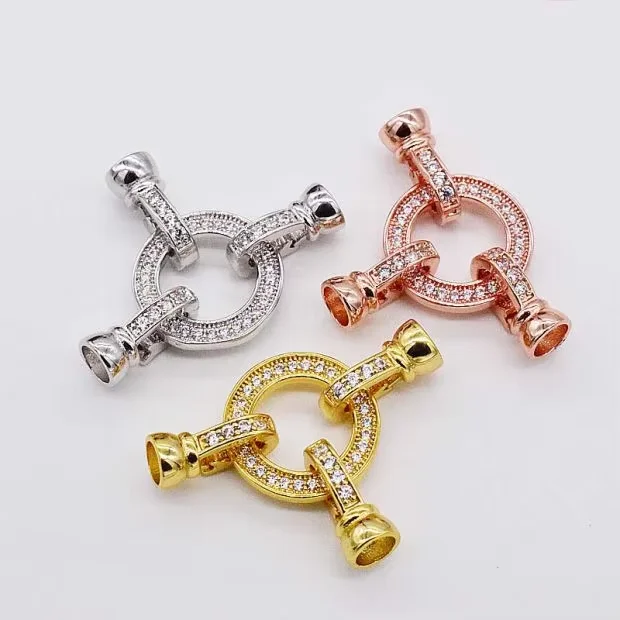 

3PCS 24x32mm 18k Gold filled clear CZ pave brass large spring ring clasp connector