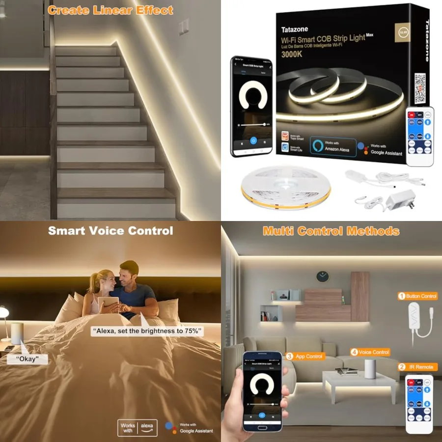 

Smart White COB Led Strip Light with Remote, 3000K Bright Warm White WiFi COB Light Strip Compatible with Alexa Google, Dimmabl
