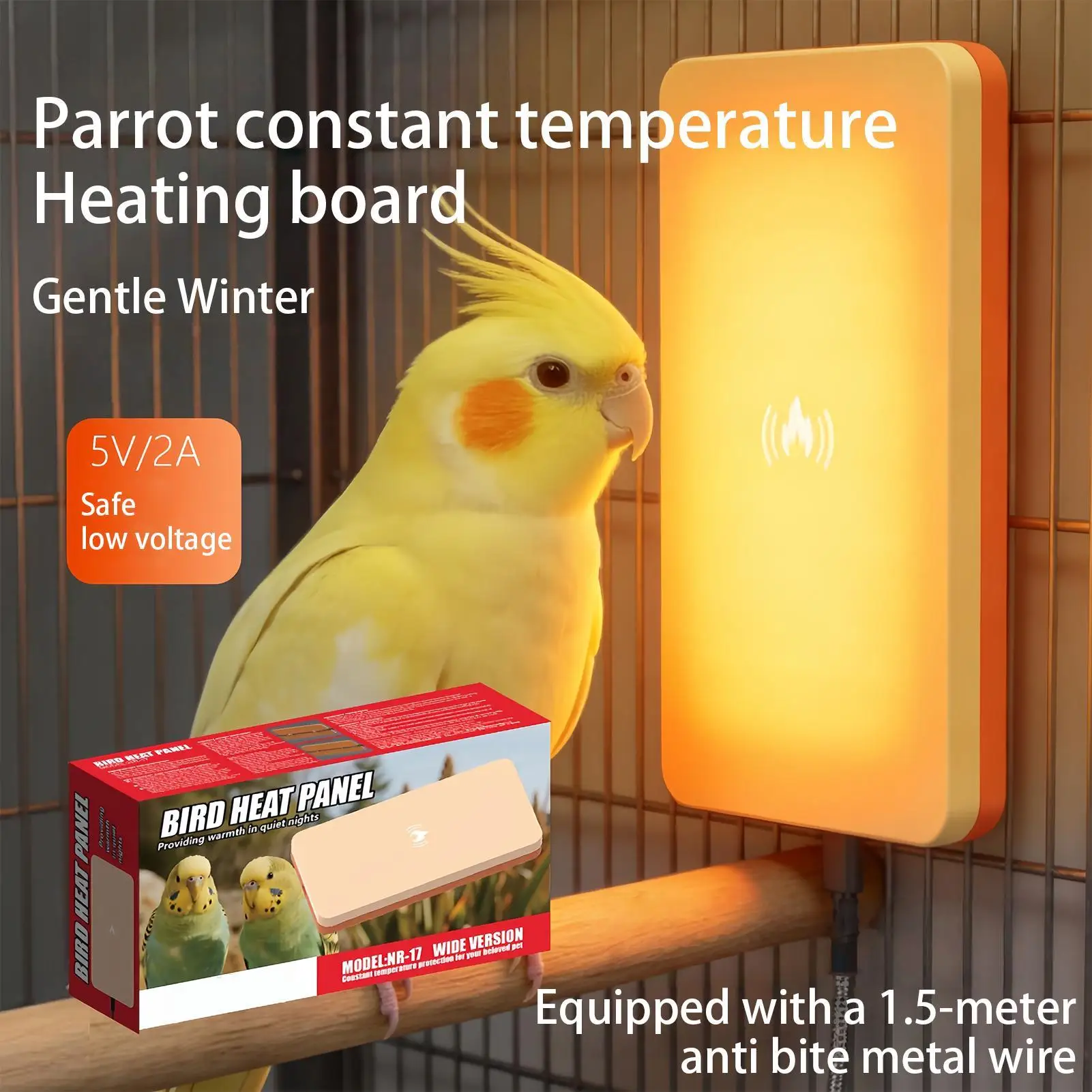 Bird Heater 18x10cm USB Plug Warmer Board 5W Silent Parrot Heater With 1.5m Cable For Parakeet Finch Lovebird Pet Bath