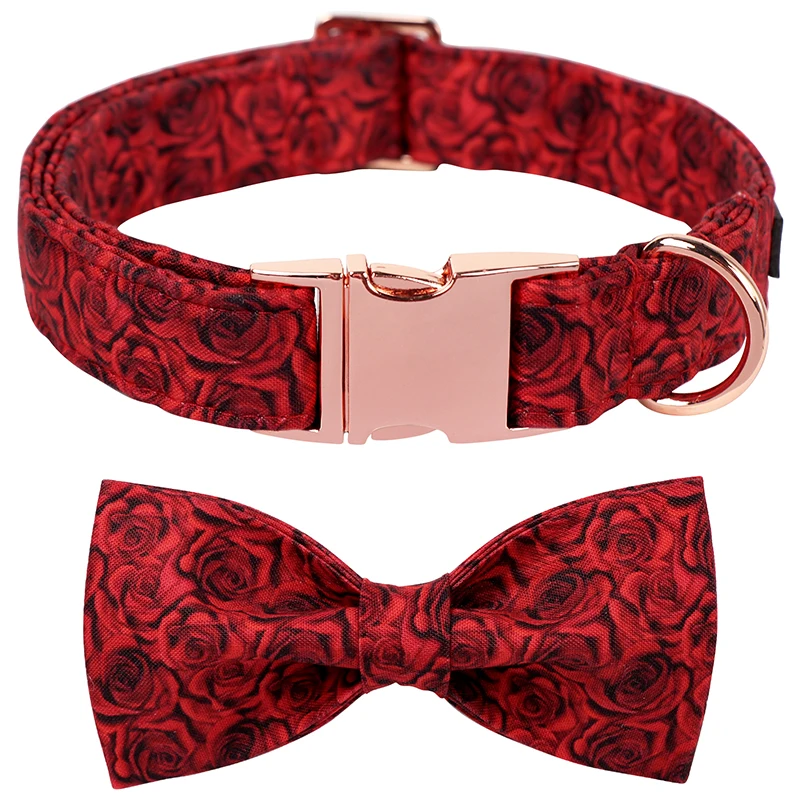 Unique Style Paws Red Rose Dog Collar,  Valentine's Day Dog Collar Puppy Necklace for Small Medium Large Dog