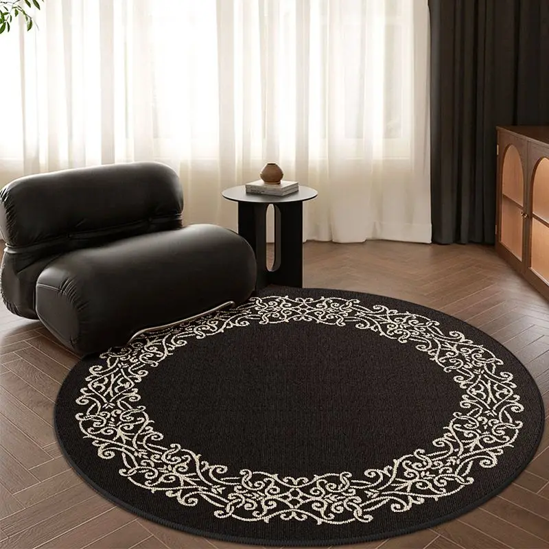 Black Luxury Round Carpet Living Room Decor Large Computer Chair Mat Non-slip Balcony Washable Soft Rug INS Bedroom Carpets