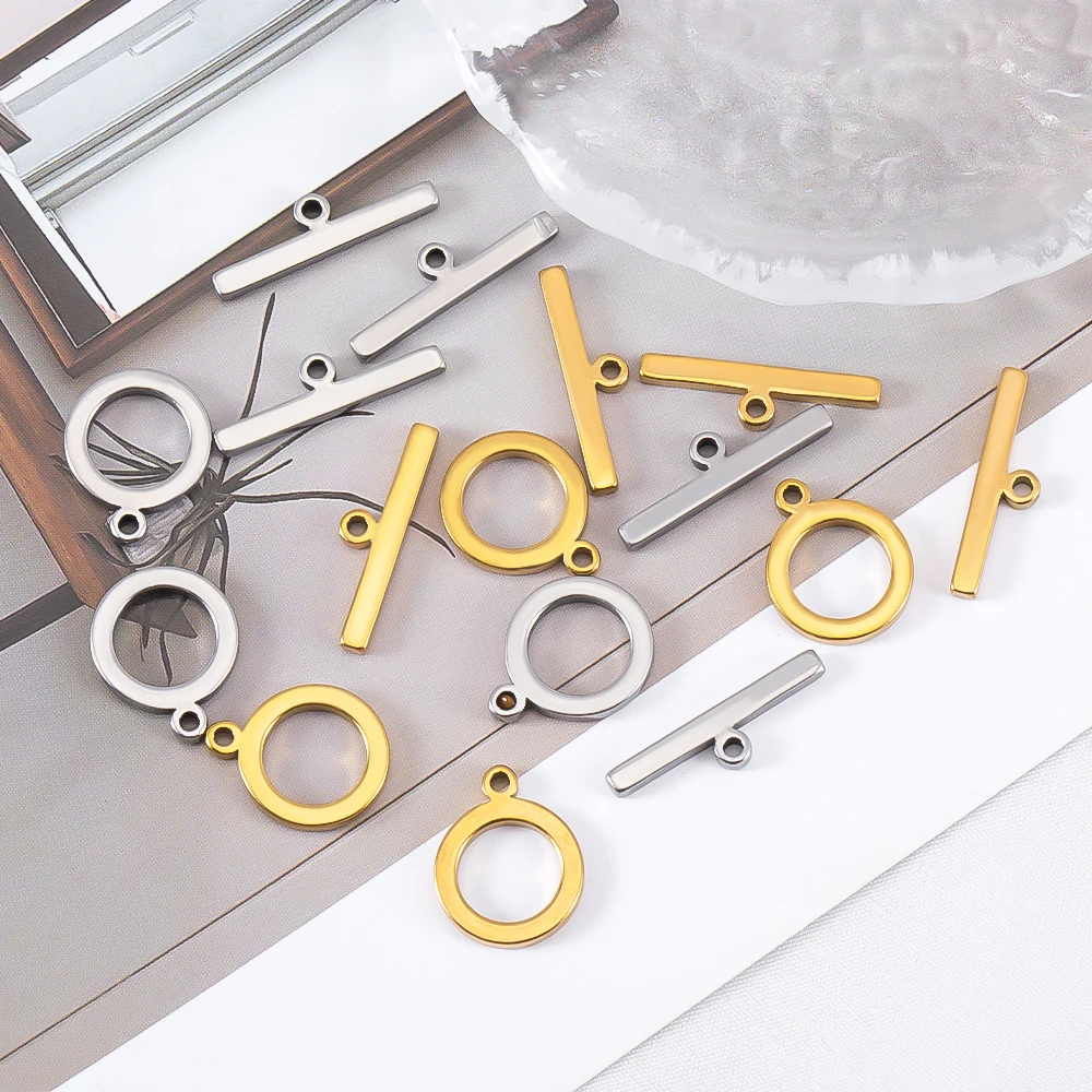 5 Sets Stainless Steel Toggle Jewelry OT Clasps Connectors Flat Round Toggle T Bar Clasp DIY Necklace Bracelet Earring Findings