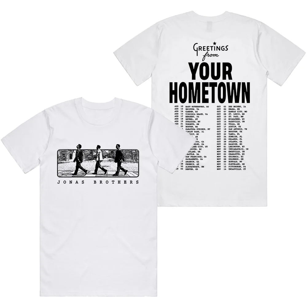 

Футболка Greeting's From Your Hometown Jonas Road Tour Футболка с графическим принтом JonasBrothers, хлопковые мужские футболки с короткими рукавами и принтом
