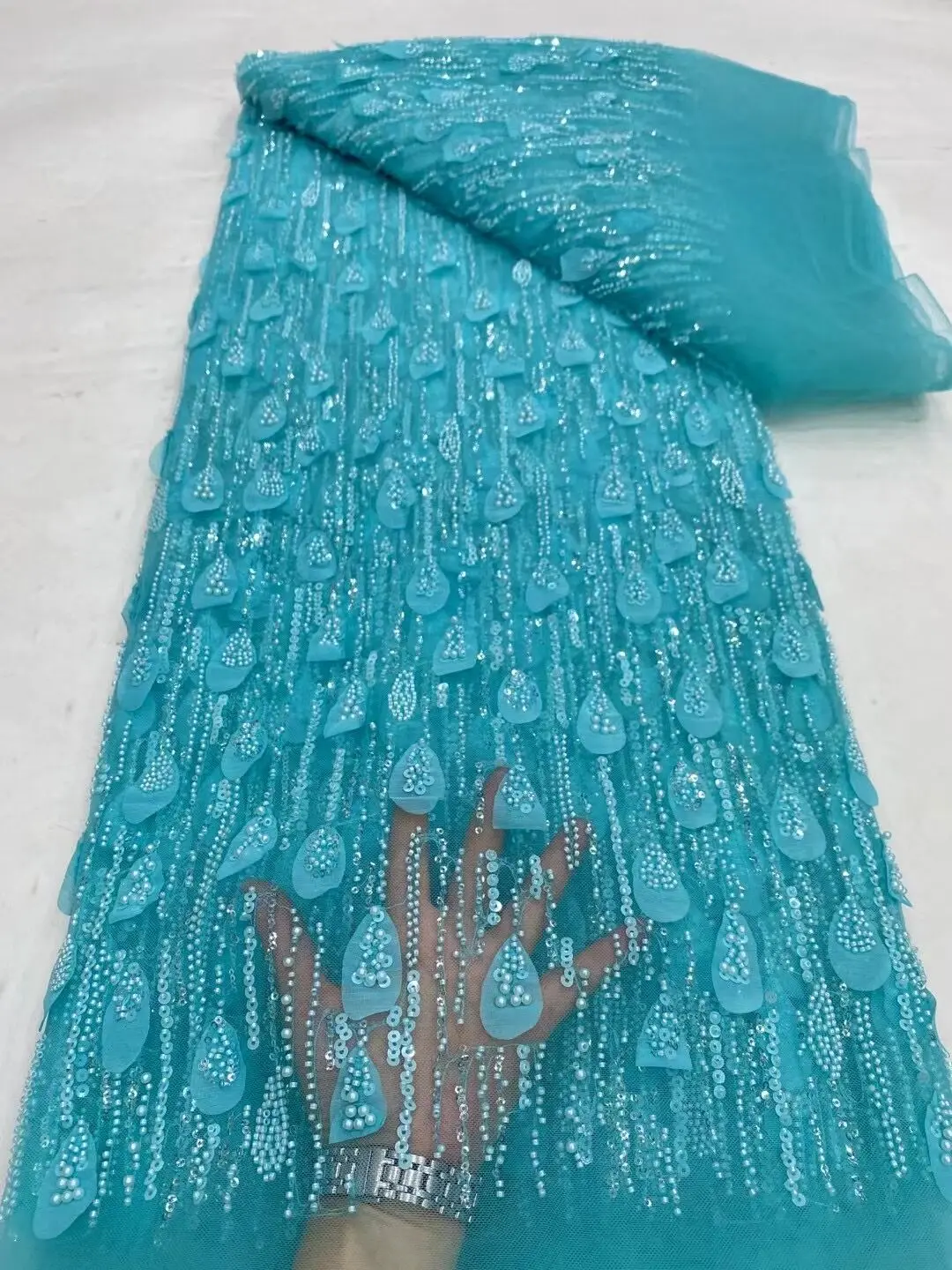 African Mesh Lace Fabric for Women, Nigerian Lace Fabric, Embroidered Crystal Stone Net, High Quality, Party Dress, DP0189