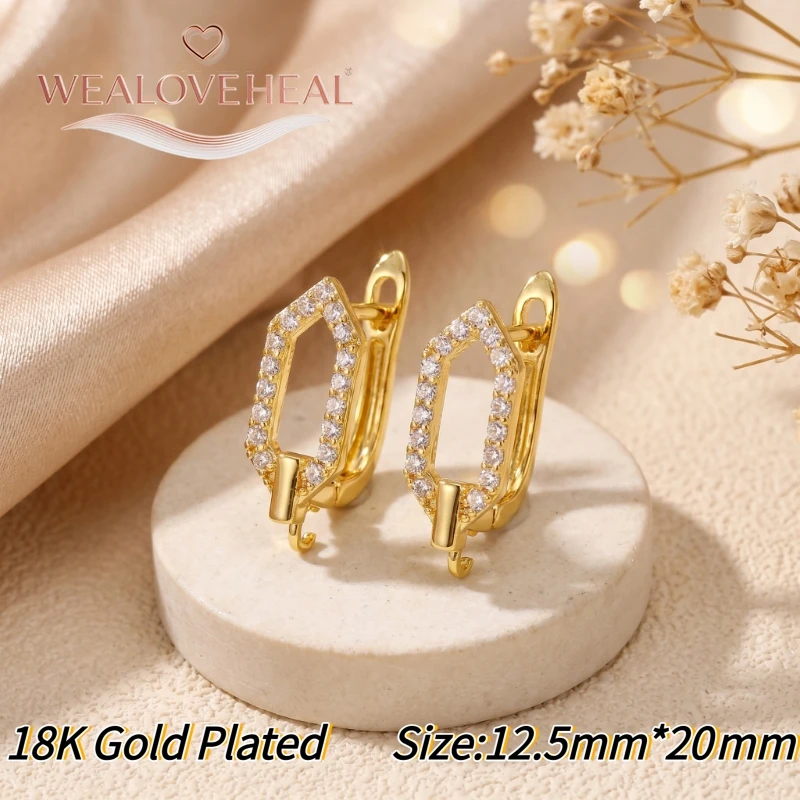 schmuckherstellung zubehör，Luxuriöse geometrische Pavé-CZ-Ohrringhaken, 18K vergoldete Messing-Kristall-Ohrringkomponenten für DIY-Schmuckherstellung – Detail 24