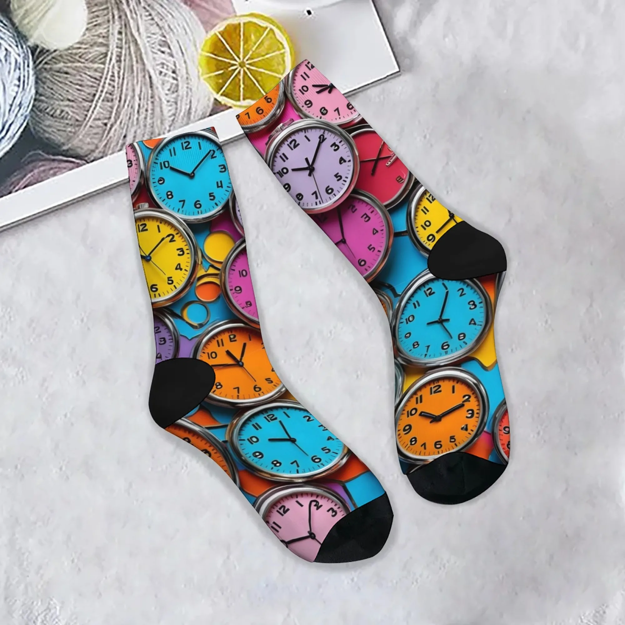 Retro-Uhrdruck Herrensocken bequeme atmungsaktive rutschfeste Freizeitsocken Neuheit Harajuku Street Fashion Accessoires lustige Socken