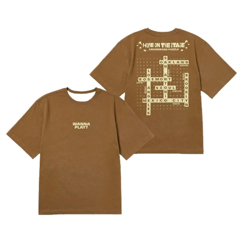 

2026 Unisex Kpop Group J-Hope "Hope on The Stage" Tour T-Shirt Breathable Casual Streetwear Crossword Print Tee for Fans Gift