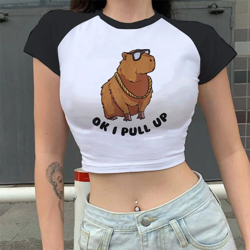 Cute Capybara Clothing T-Shirt Women Vintage T Shirts Casual Anime Crop Tops Tee Manga Women Female Graphic Summer Streetwear