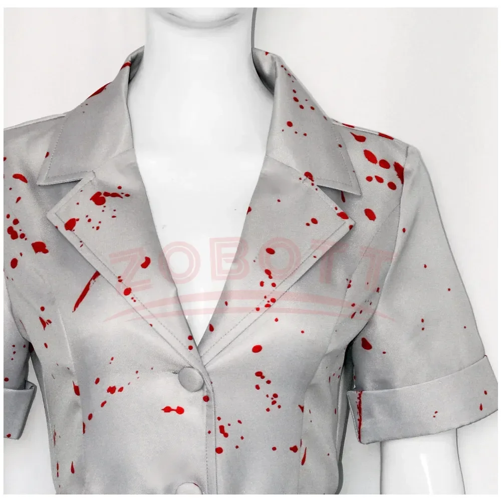 Film Silent Hill Cosplay Kostuum Verpleegster Witte Bloedgekleurde riem en hoed Uniform Fancy Halloween Carnaval Feestjurk voor Vrouw