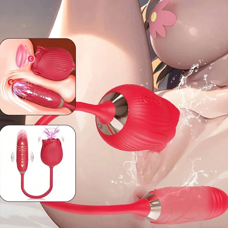 Rose Sucking Vibrator Women Masturbator Nipple Penetration Vagina Vibrator Sucker Dildo Masturbators 2 in 1 Sexy Shop Products