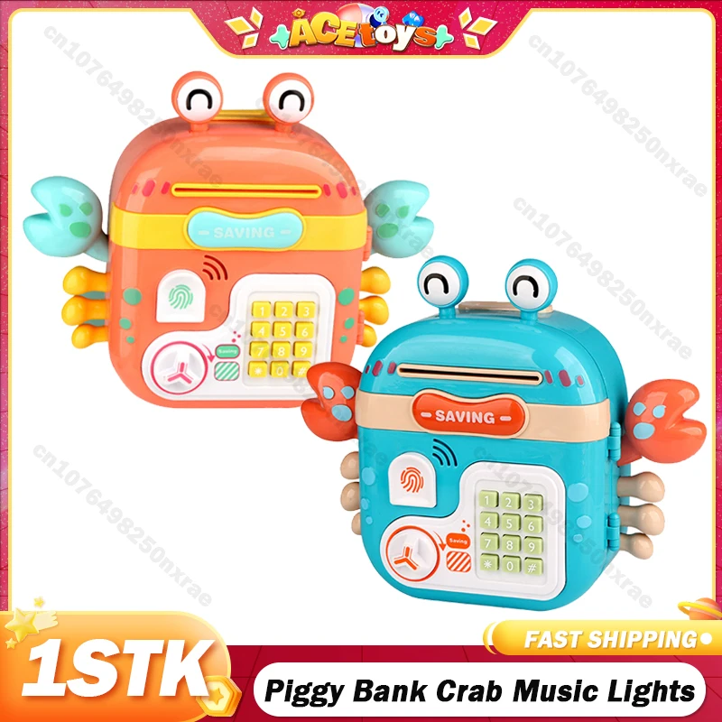 Piggy Bank Cartoon Crab Fingerprint Codes Password Music Lights Eletronic Saving Money House Play Children Birthday Gifts Toy