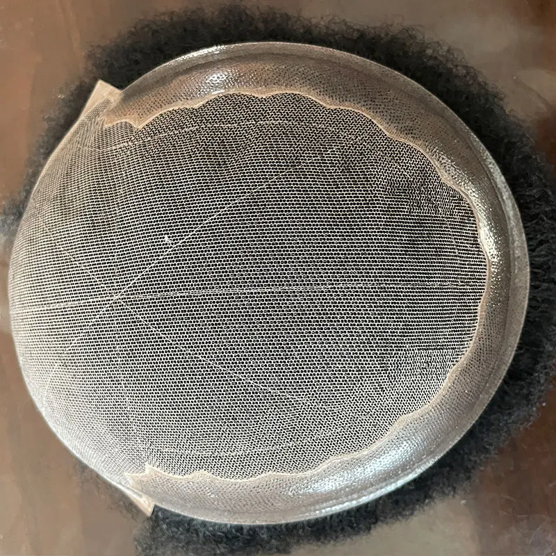 Toupet bouclé afro pour hommes noirs, perruque afro-américaine, remplacement du système de cheveux, cheveux humains bouclés crépus, devant en dentelle française, 8x10, Q6