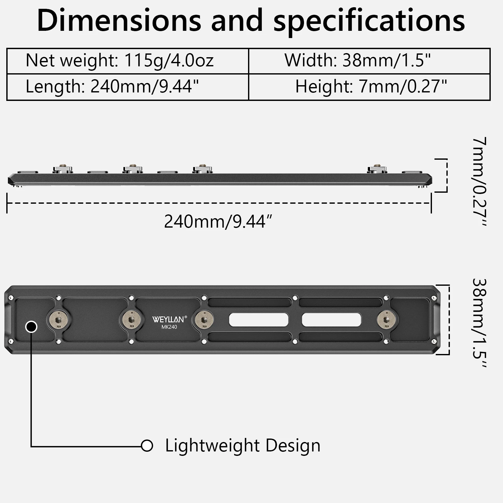 Adapter do montażu dwójnóg WEYLLAN Mlok Arca Rail, zamiennik szyny Arca/RRS do głowicy statywu, płytka szybkiego montażu MK240 — zdjęcie produktu 3