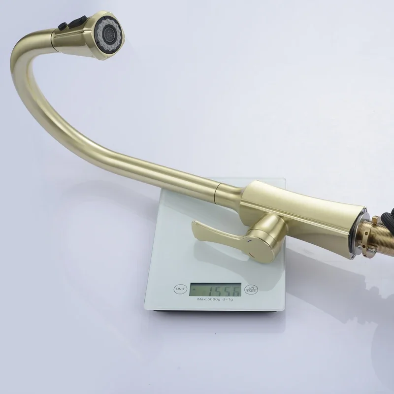 Mounted with Single Handle Brushed Gold Luxury Kitchen Faucet